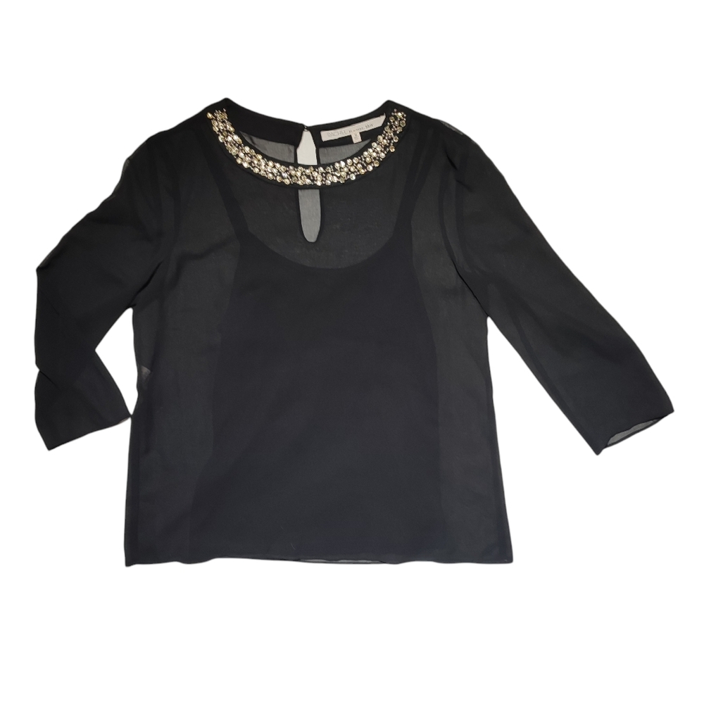 Rachel Roy Jewel Embelished Black Top w/Camisole Size M